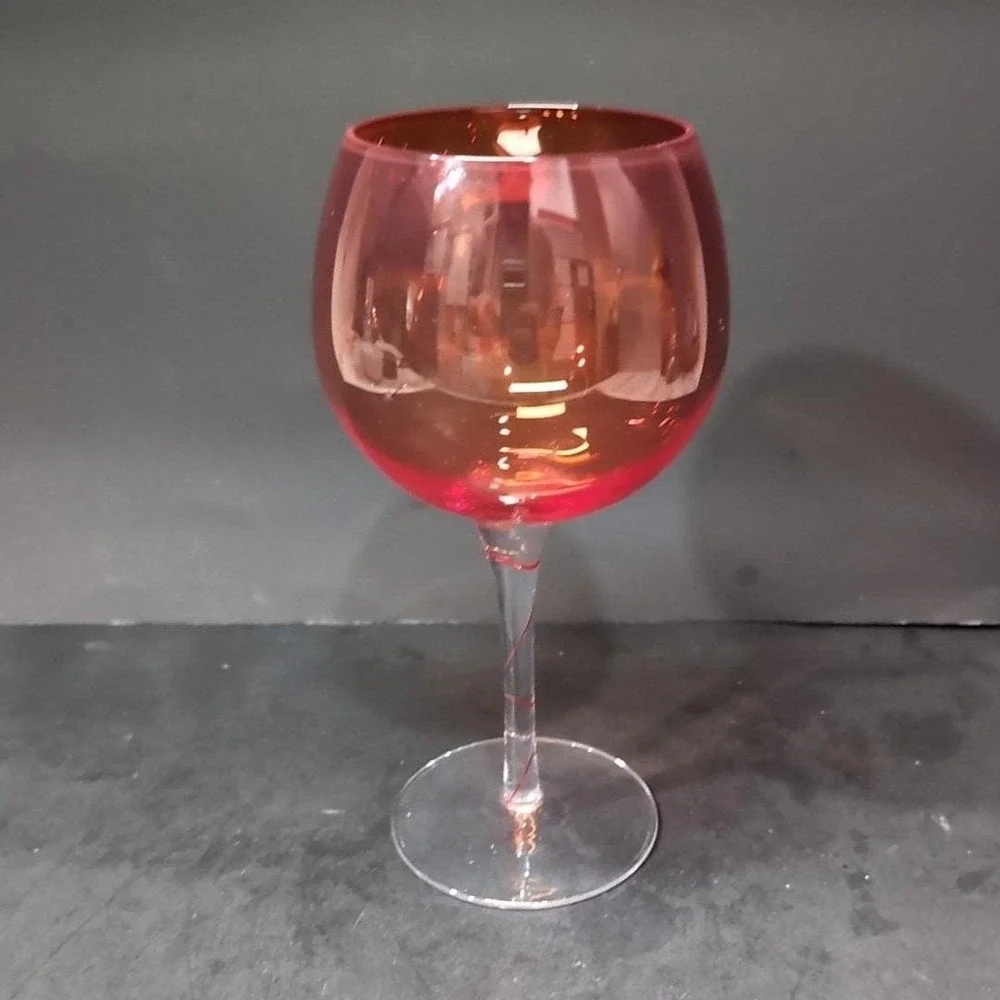 Aromatic Wine Goblet 24 oz, Red Swirl Stem‎ Glass, Vintage Balloon Wine Glass